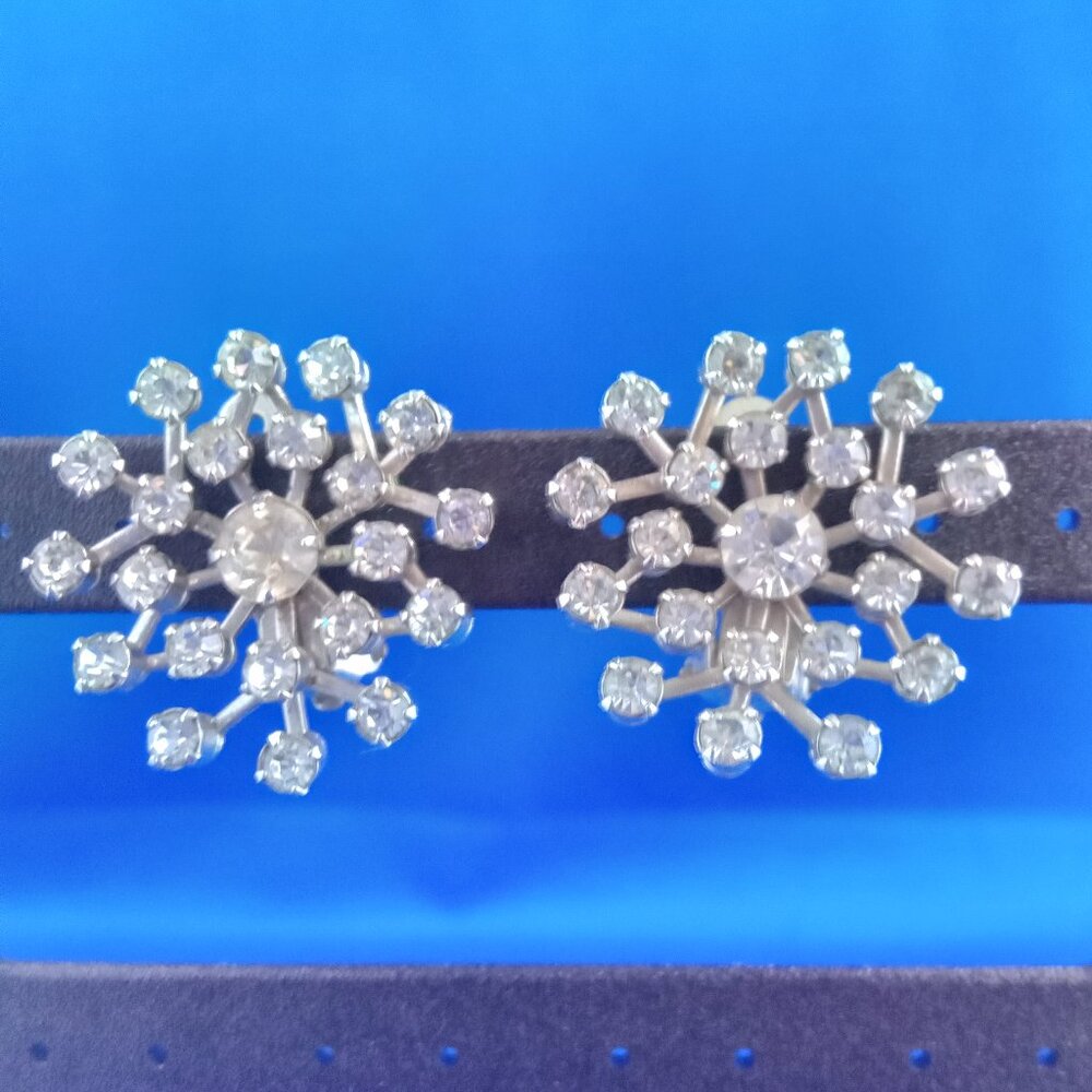 Vintage mid century rhinestone starburst earrings clip ons